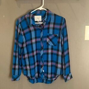 Rails size small teal and pink plaid top excellent condition
